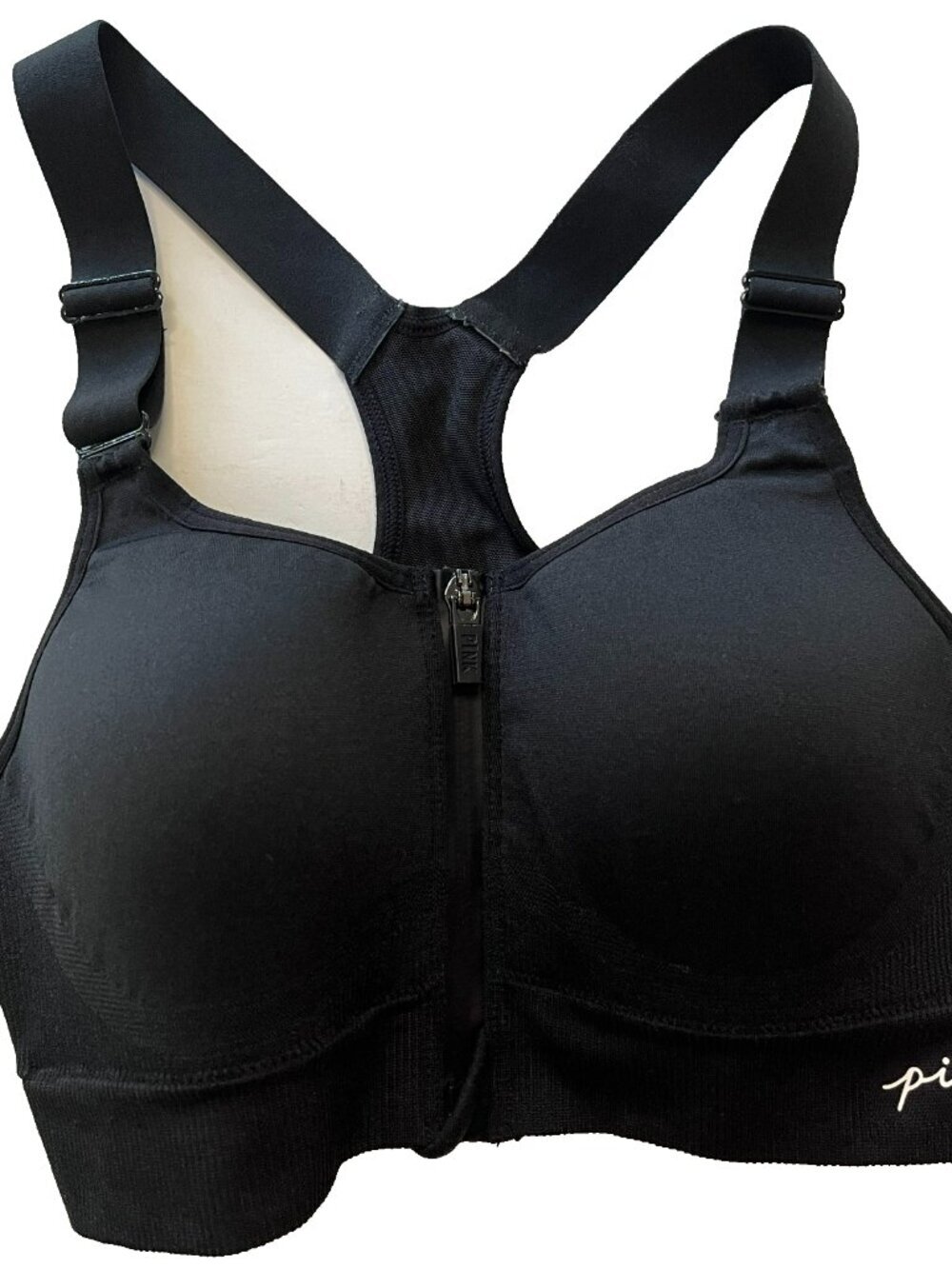 Victorias Secret PINK Active High Impact Sports Bra XS Zip Front Racerback Black - Picture 7 of 7